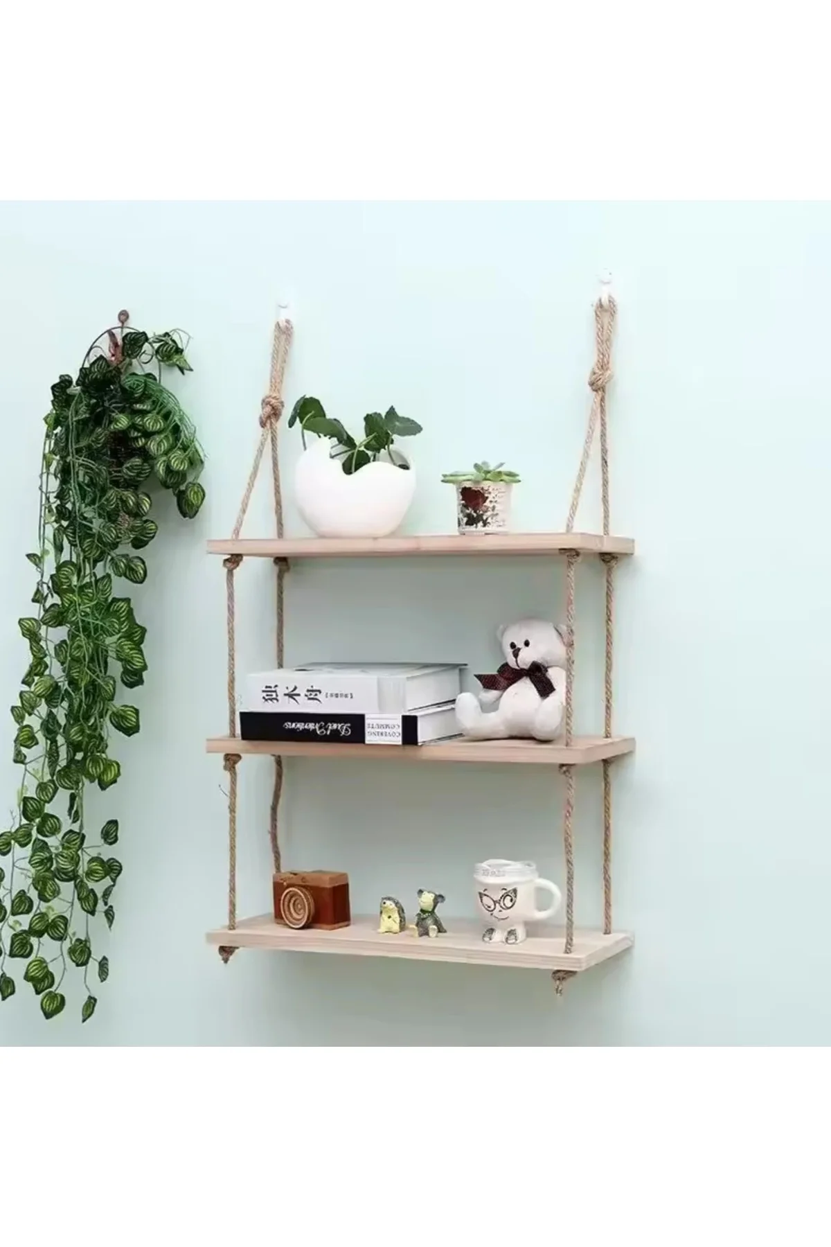 3 lü halatlı duvar rafı ,mutfak rafı,banyo rafı,3 lü set,uçan raf