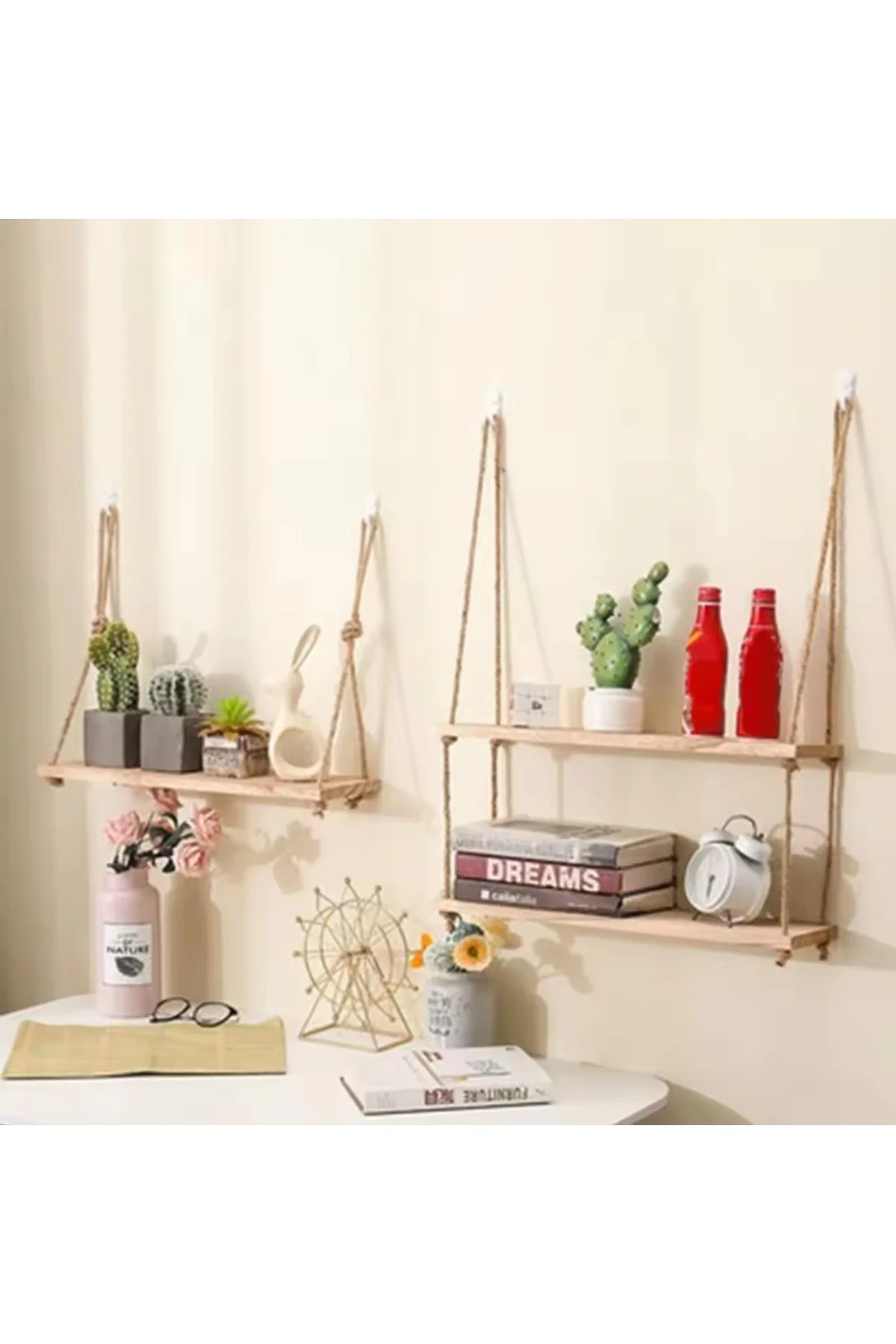 3 lü halatlı duvar rafı ,mutfak rafı,banyo rafı,3 lü set,uçan raf