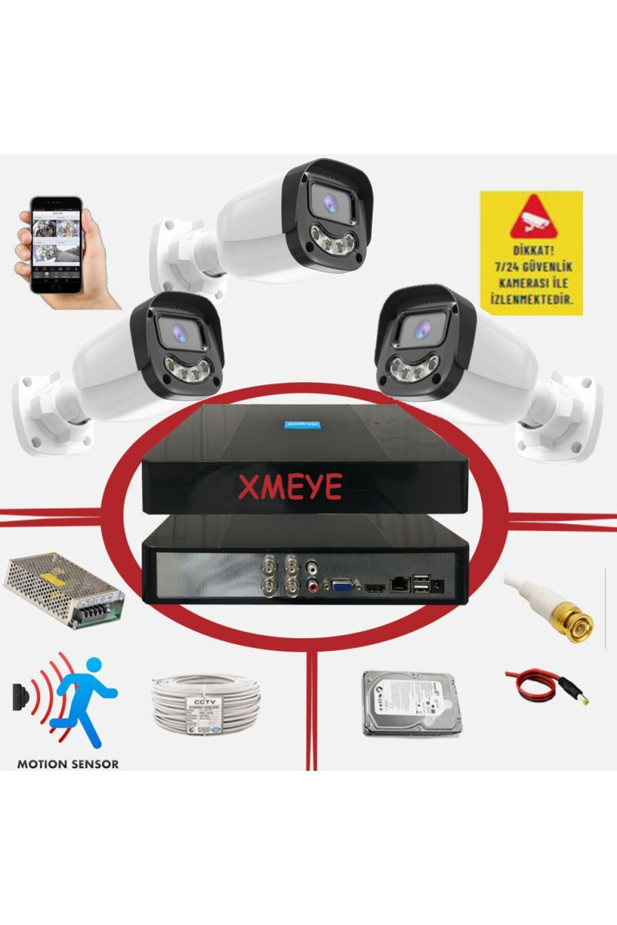 3 lü Hareket Algılayan 5 MP Lens 4 Warm Led Gece Renkli Gösteren 