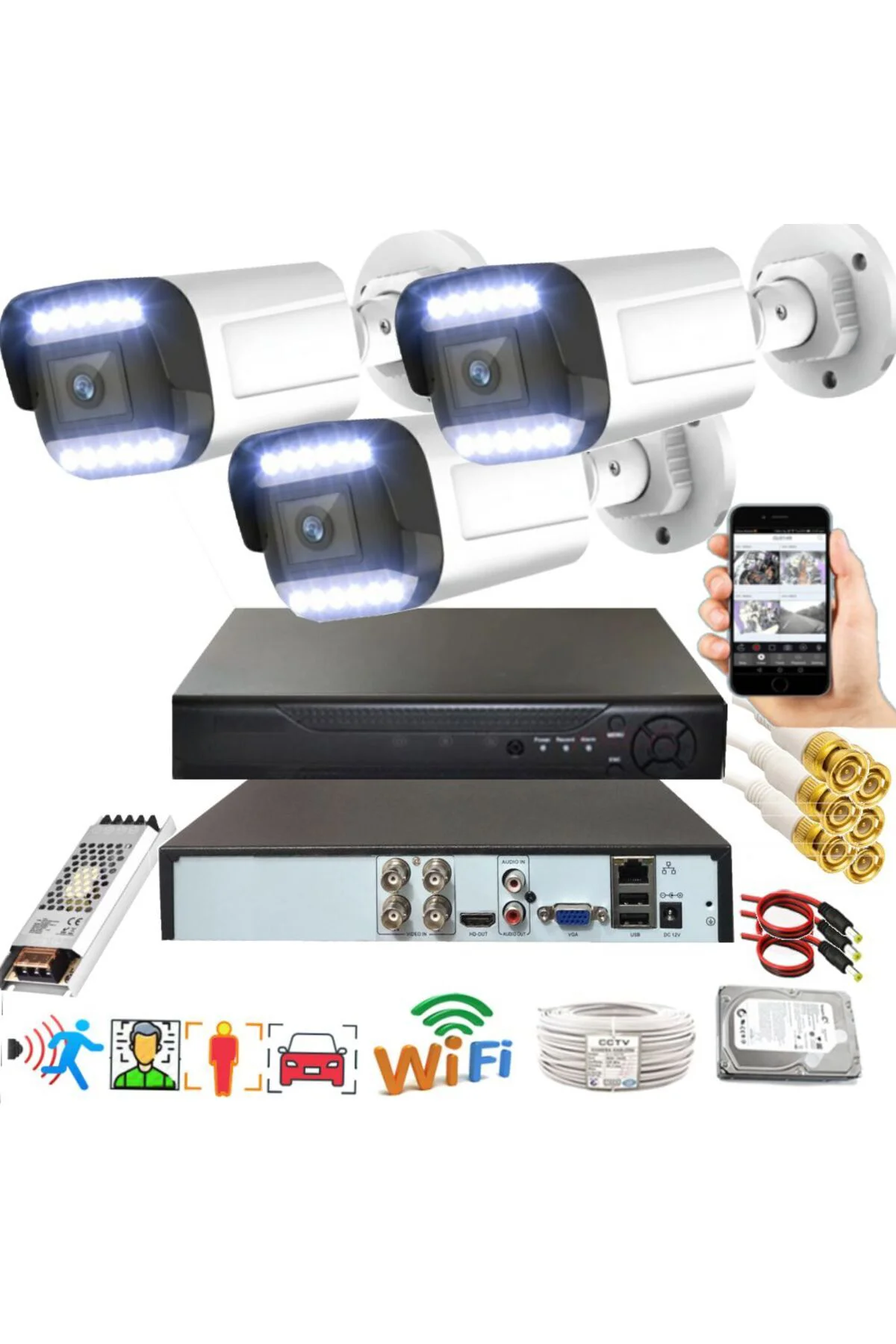 3 lü Hareket Algılayan 5 MP Lens 12 Warm Led Gece Renkli Gösteren