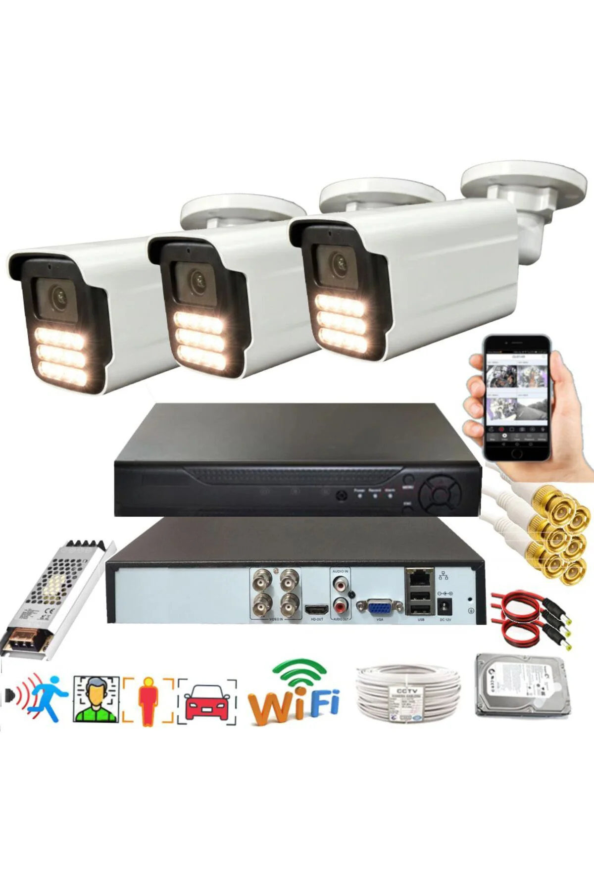 3 lü Hareket Algılayan 5 MP Lens 15 Warm Led Gece Renkli Gösteren