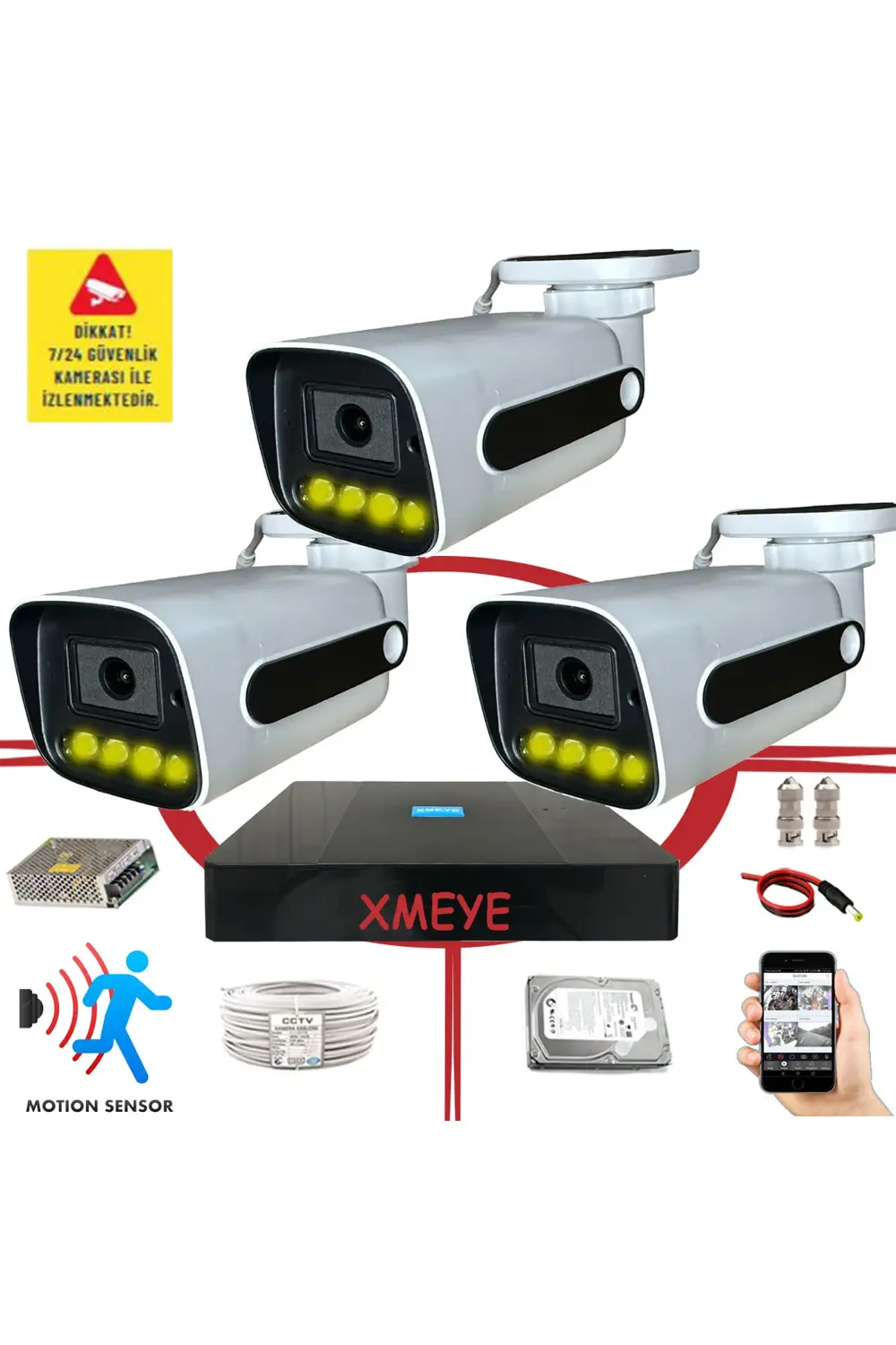 3 lü Hareket Algılayan 5 MP Lens 4 Warm Led Gece Renkli Gösteren