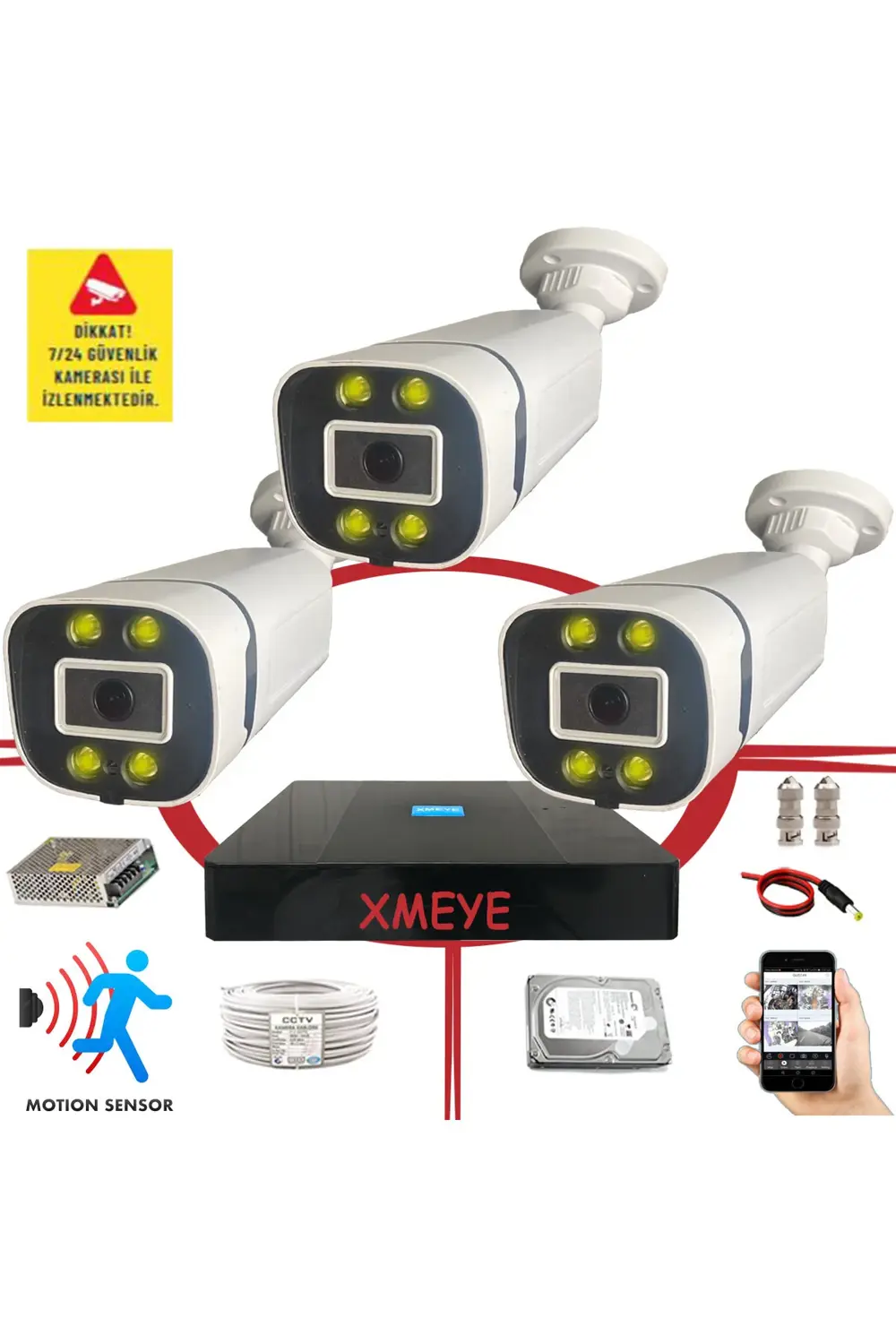 3 lü Hareket Algılayan 5 MP Lens 4 Warm Led Gece Renkli Gösteren