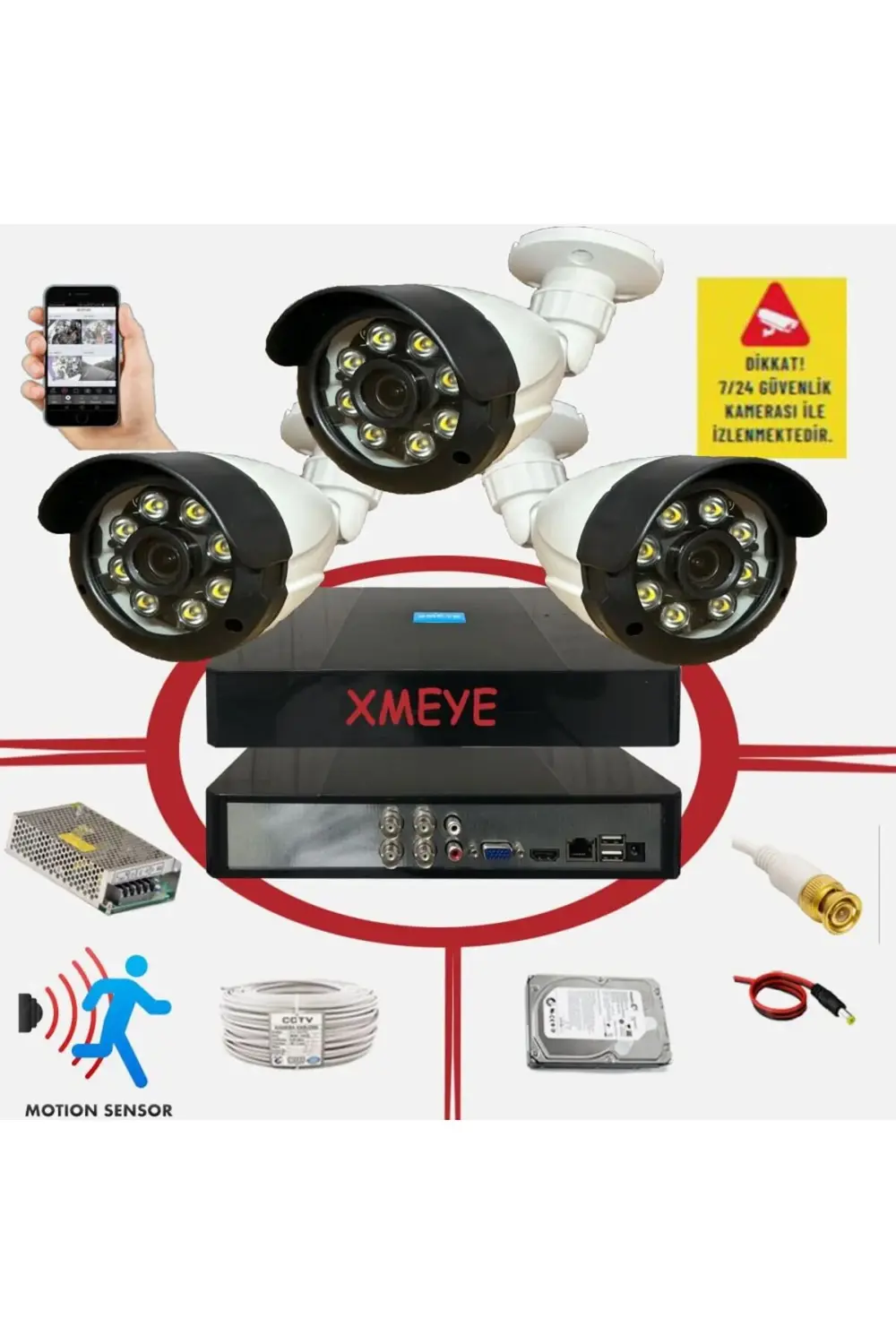 3 lü Hareket Algılayan 5 MP Lens 8 Warm Led Gece Renkli Gösteren