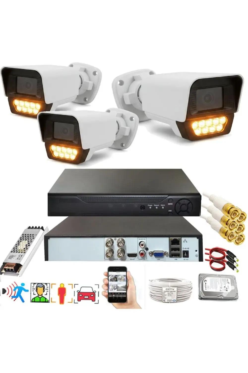 3 lü Hareket Algılayan 5 MP Lens 9 Warm Led Gece Renkli Gösteren