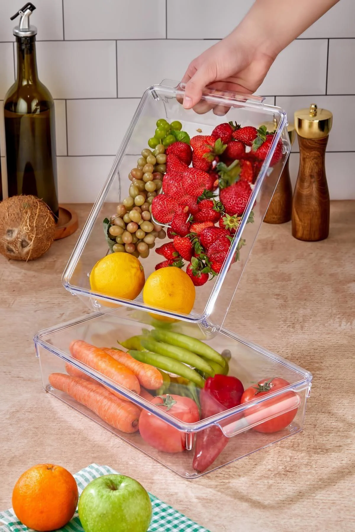 3 Lü Kapaklı Buzdolabı Organizeri &amp; Buzdolabı Düzenleyici 3 lt