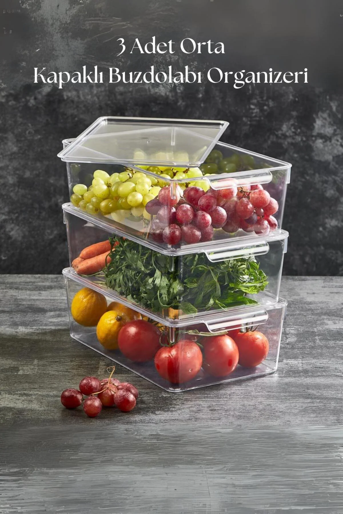 3 Lü Kapaklı Buzdolabı Organizeri & Buzdolabı Düzenleyici 4,5 lt
