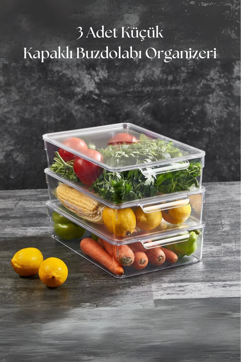3 Lü Kapaklı Buzdolabı Organizeri &amp; Buzdolabı Düzenleyici 3 lt