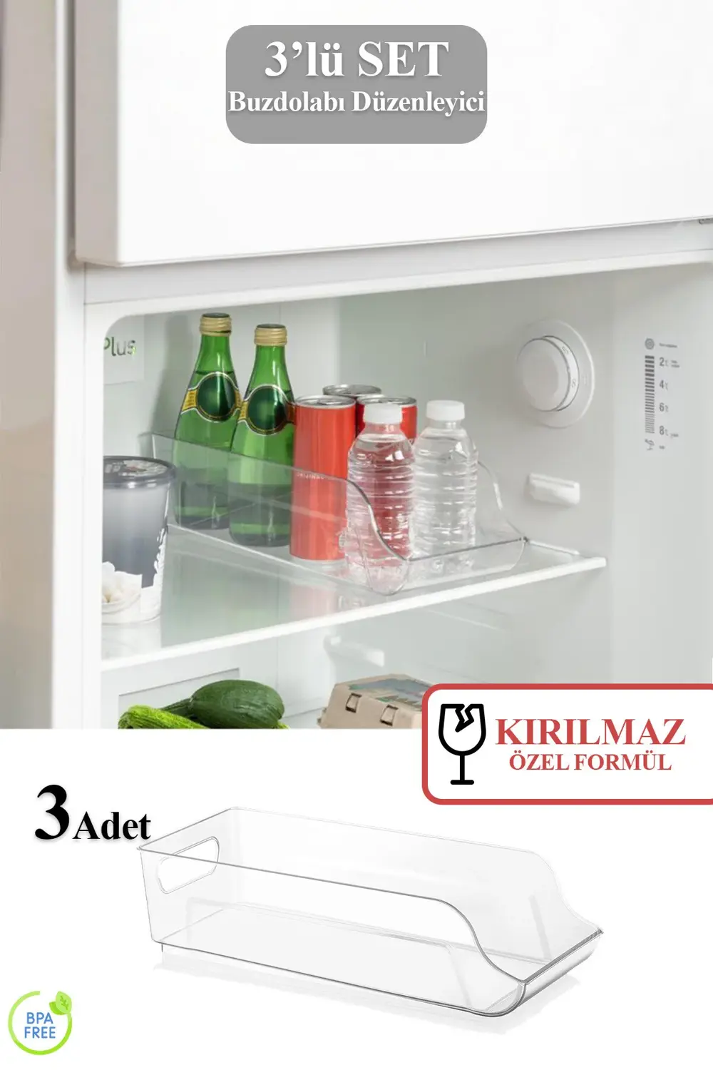 3 lü Kırılmaz Ultra Dayanıklı Buzdolabı Şişe Düzenleyici Organize