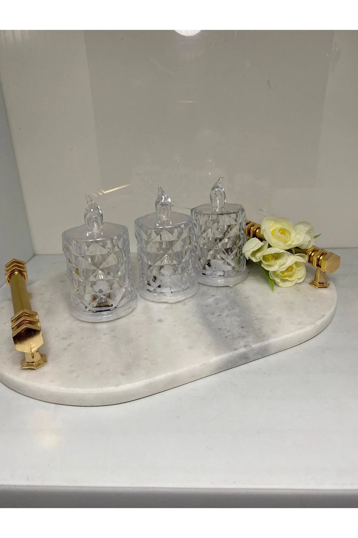 3 Lü Kristal Görünümlü Led Mum Lvn22293