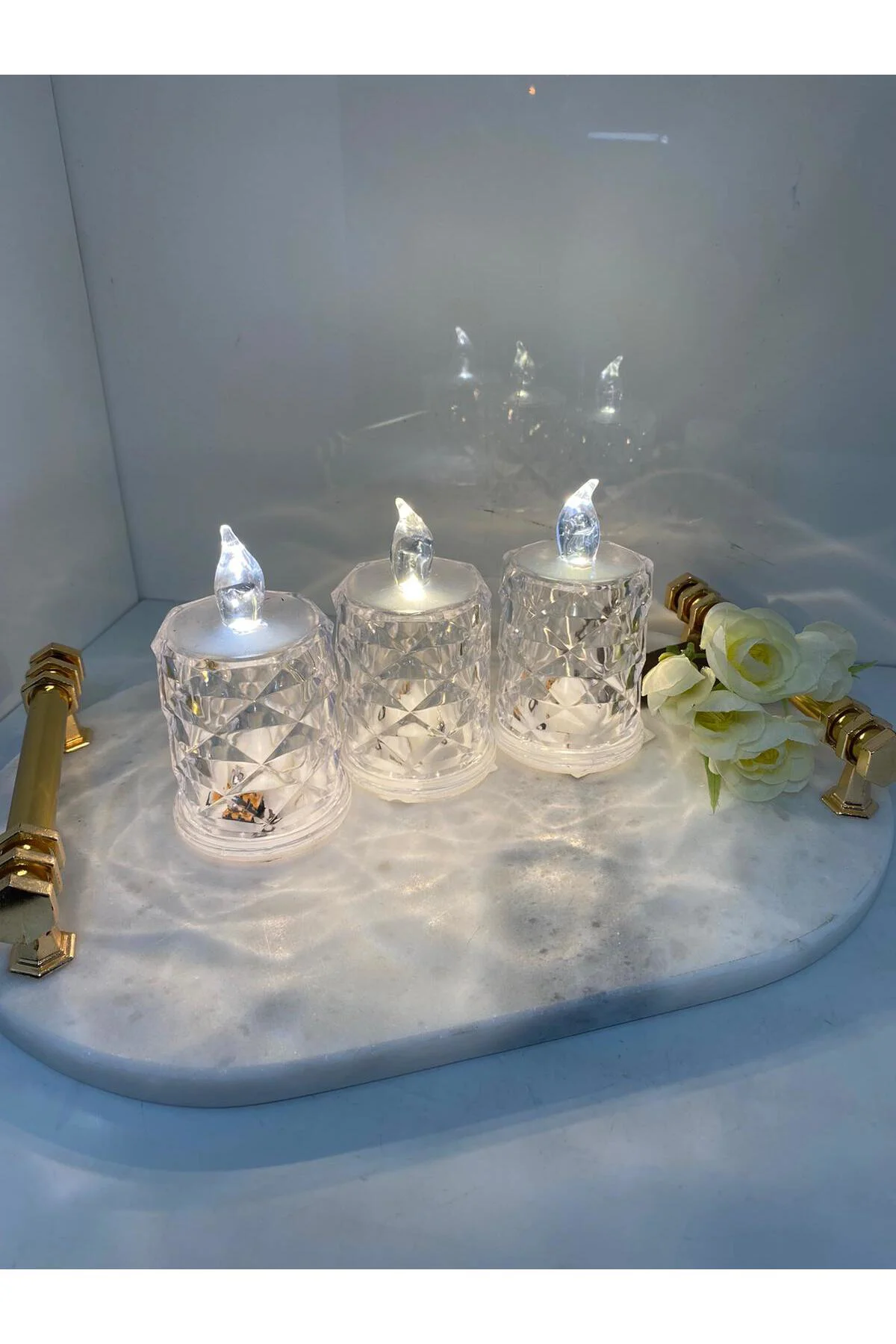 3 Lü Kristal Görünümlü Led Mum Lvn22293