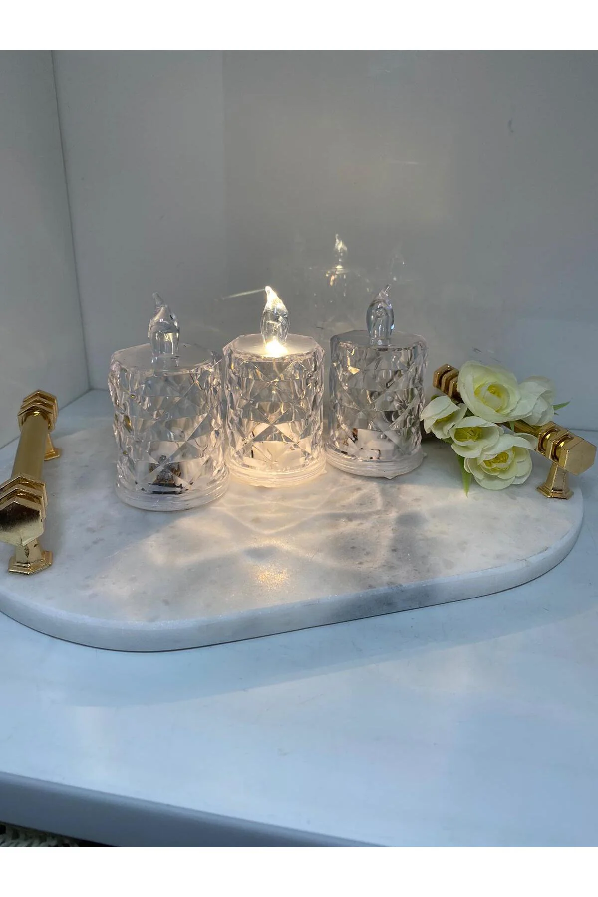3 Lü Kristal Görünümlü Led Mum Lvn22293