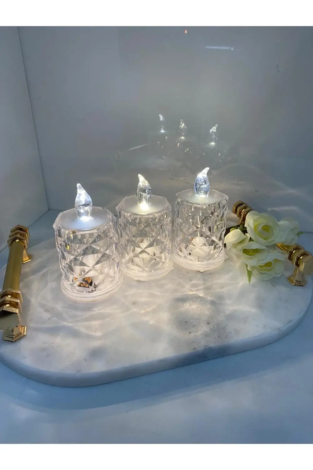 3 Lü Kristal Görünümlü Led Mum Lvn22293