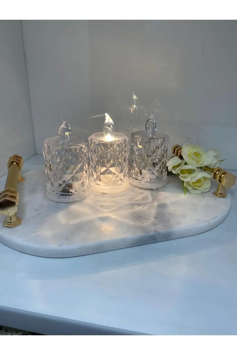 3 Lü Kristal Görünümlü Led Mum Lvn22293