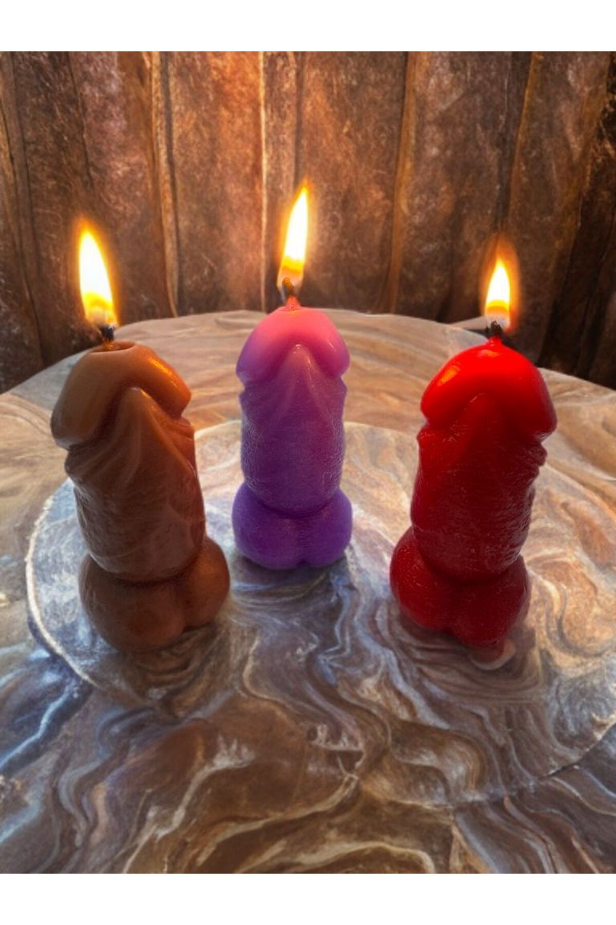 Aresmumatölyesi  3 Lü Mini Boy Esprili Penis Şeklinde Dekoratif Mum Seti