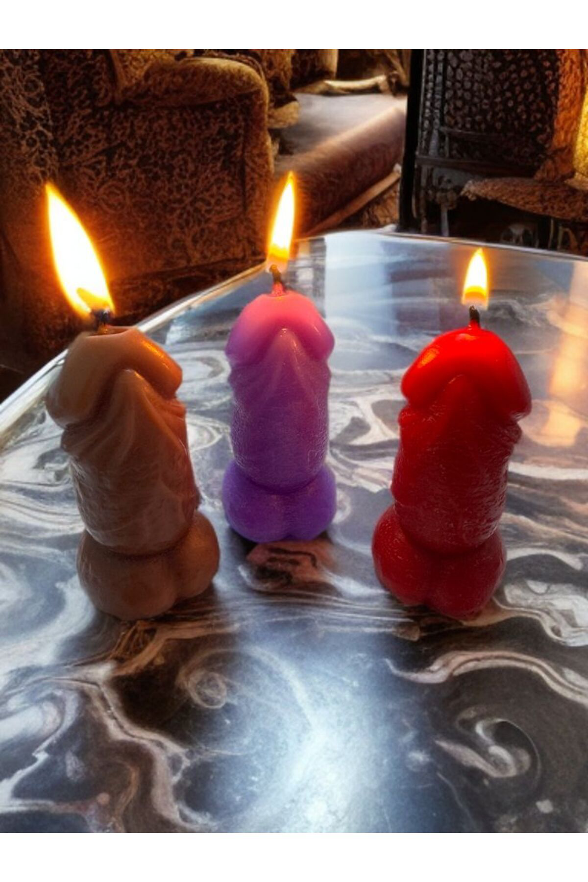 Aresmumatölyesi  3 Lü Mini Boy Esprili Penis Şeklinde Dekoratif Mum Seti