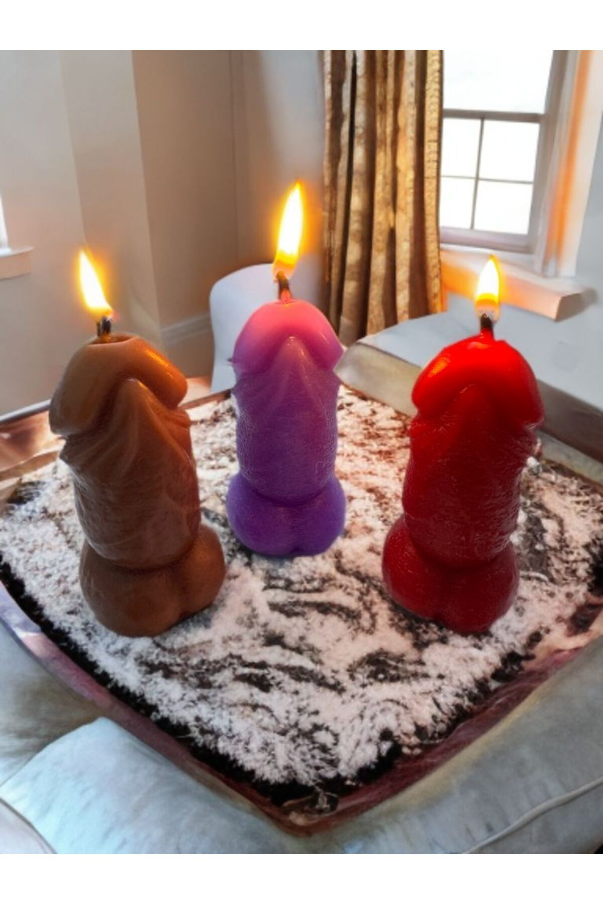 Aresmumatölyesi  3 Lü Mini Boy Esprili Penis Şeklinde Dekoratif Mum Seti