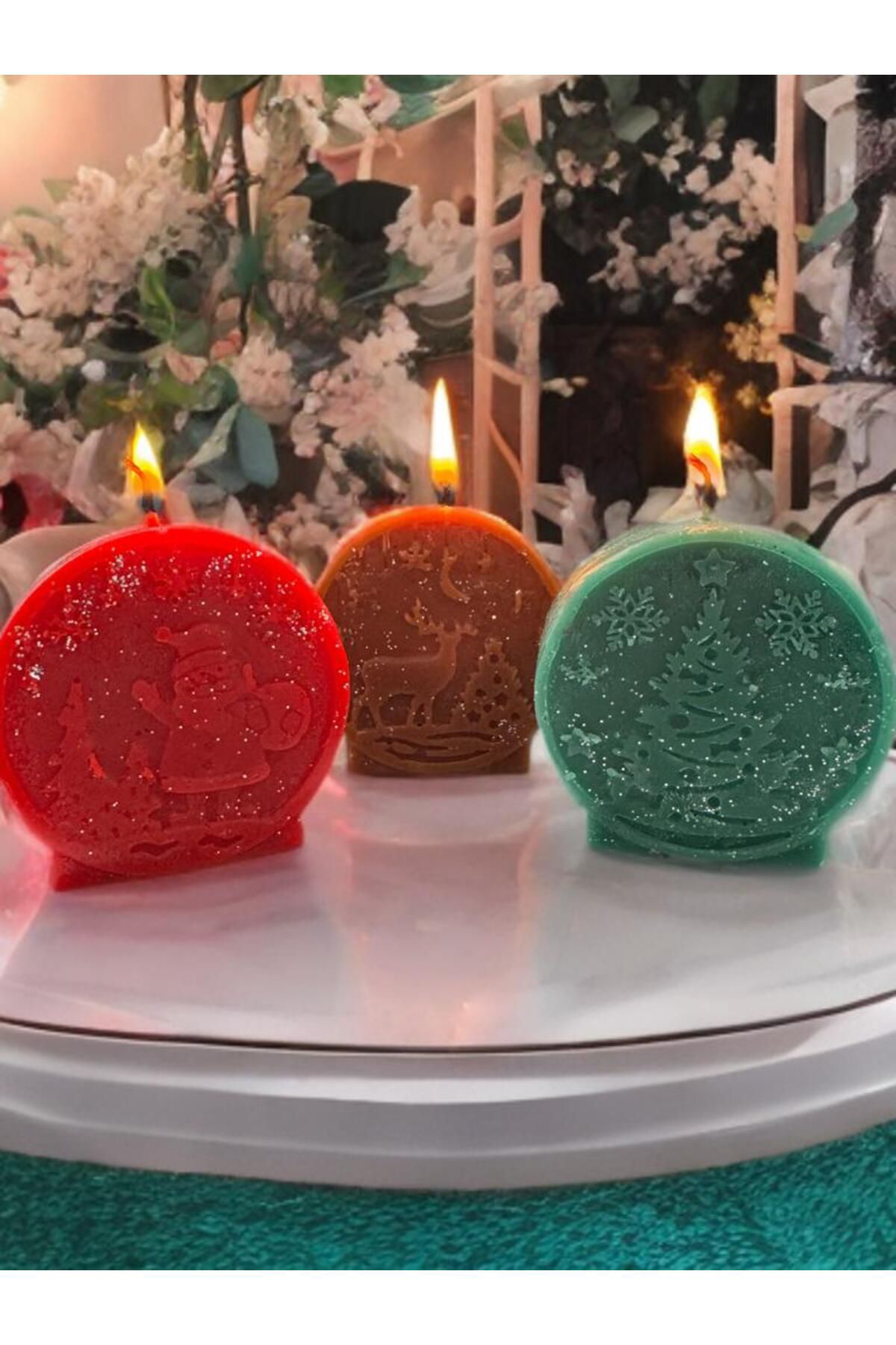 Aresmumatölyesi  3 Lü Noel Baba Çam Ağacı Ve Geyik Temalı Yeniyıl Yılbaşı Dekorati