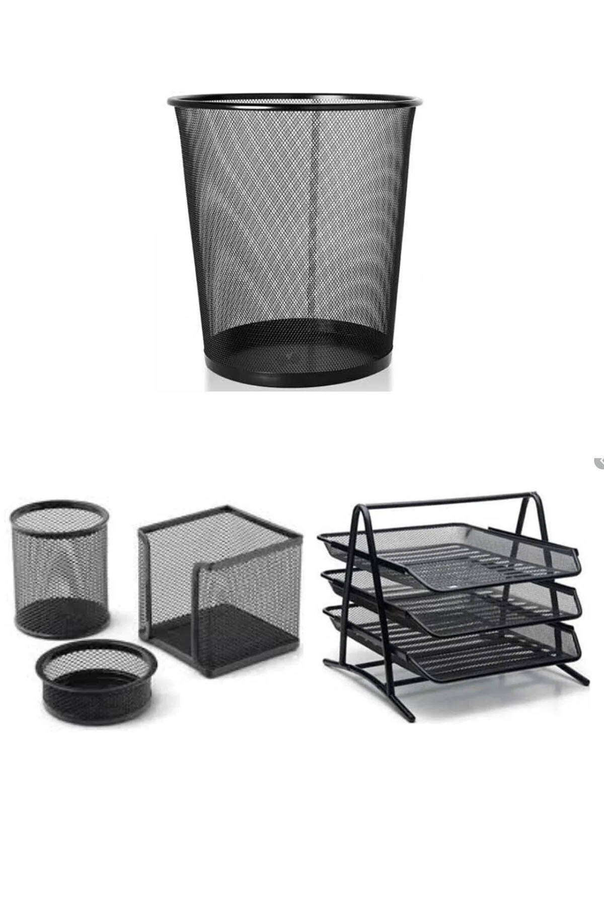 3 Lü Perfore Set( Kalemlik+küpnotluk+ataşlık),çöp Kovası Ve 3 Lü 