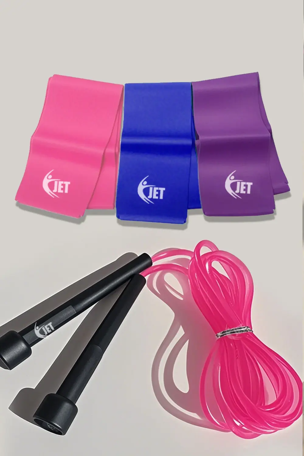 3 Lü Pilates Bandı Ve Atlama İpi 3 Farklı Dirençte Hafif Orta Zor