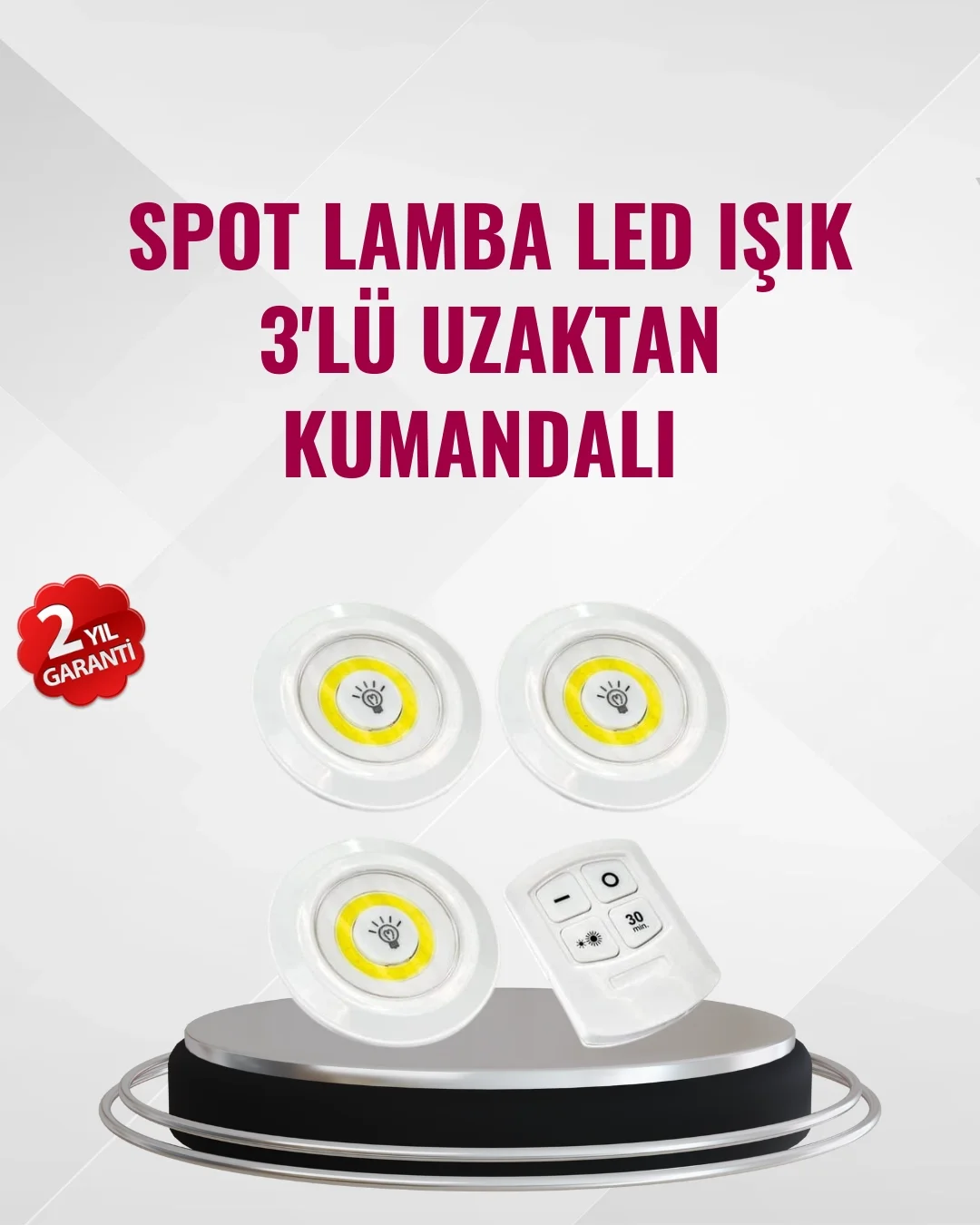 3 Lü Pilli Kablosuz Led Spot Lamba Seti Kumandalı Kolay Montaj Ay