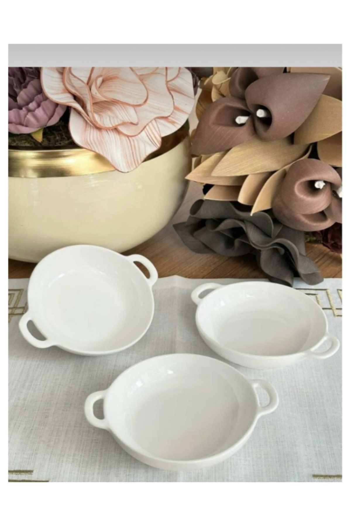 3 Lü Porselen Yuvarlak Meze Tabak- Kahvaltı Yılbaşı Sunum / Küçük