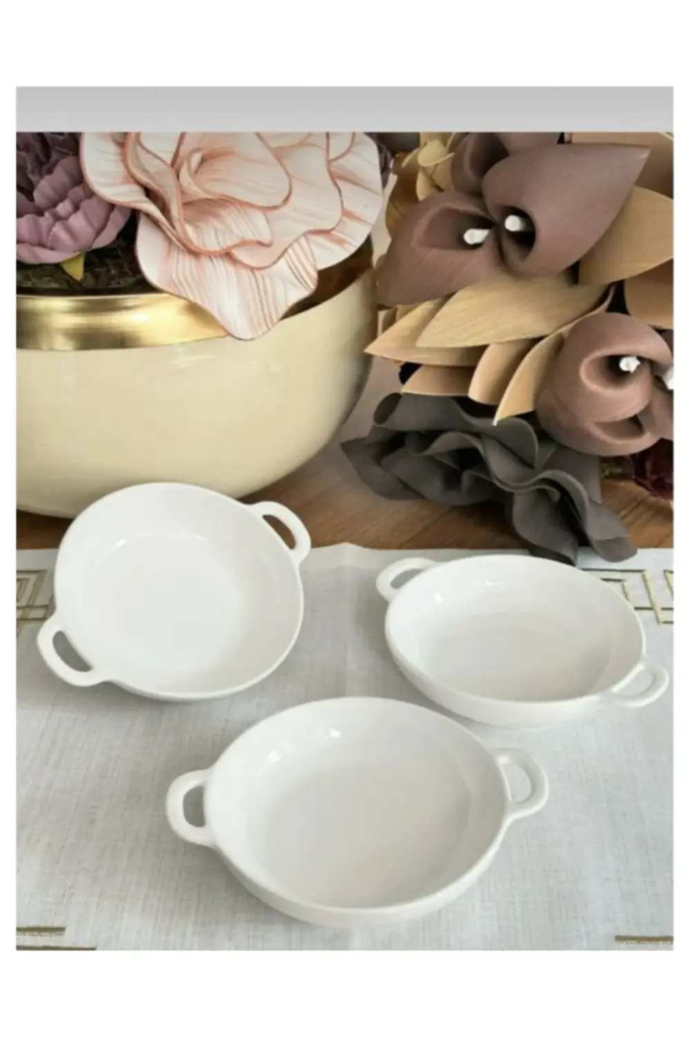 3 Lü Porselen Yuvarlak Meze Tabak- Kahvaltı Yılbaşı Sunum / Küçük