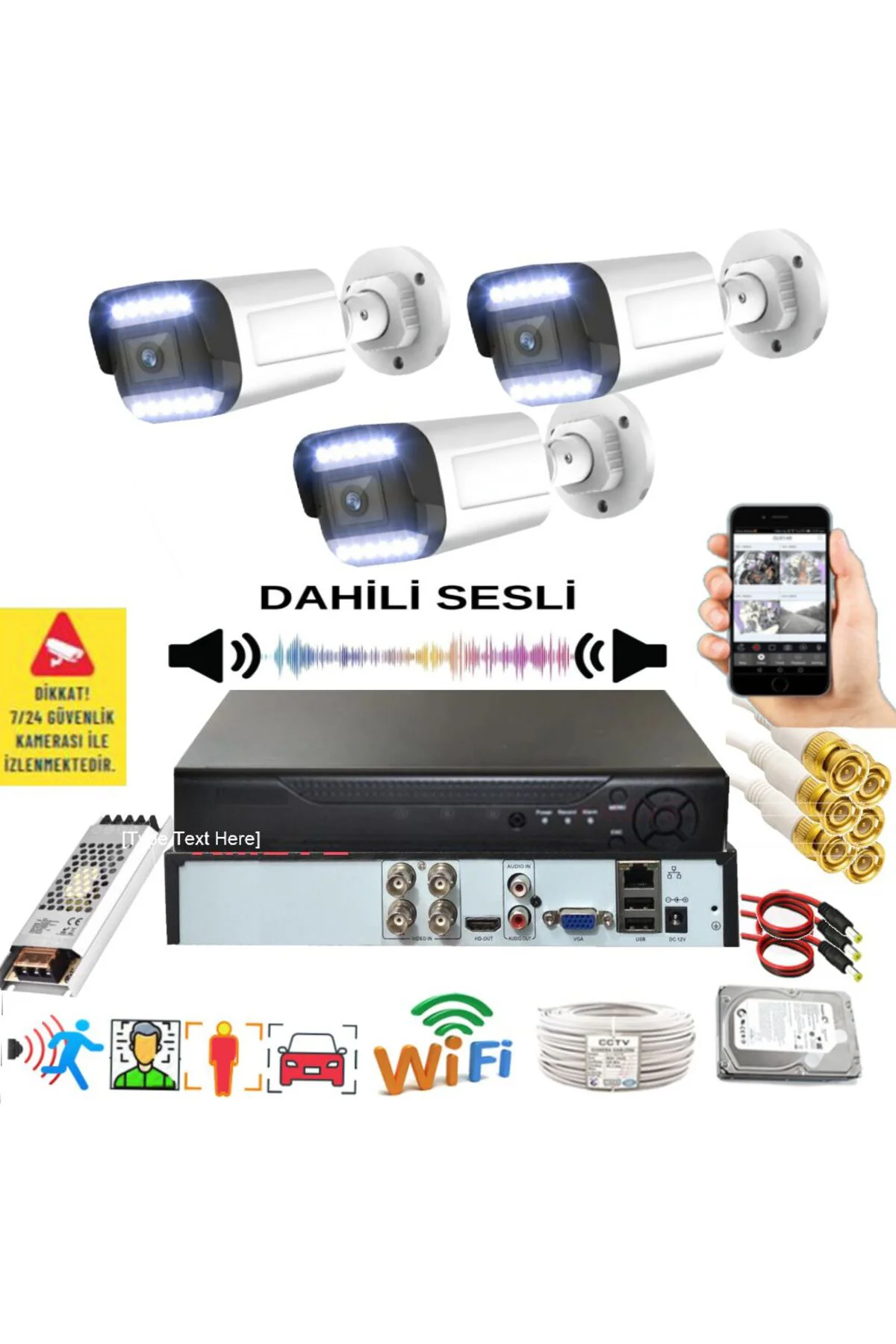 3 lü Sesli Araç İnsan Yüz ve Hareket Algılayan 5 MP Lens 12 Warm 