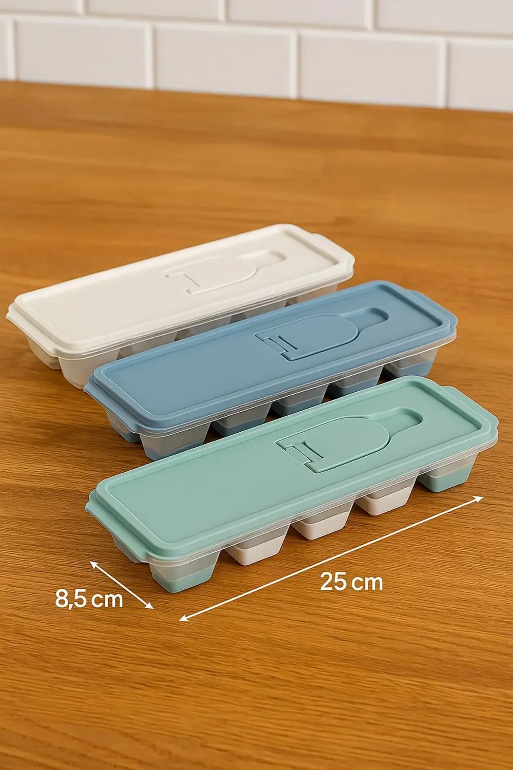 3 lü Set 12 Hazneli Bas Çıkar Buzluk & Buz Kabı