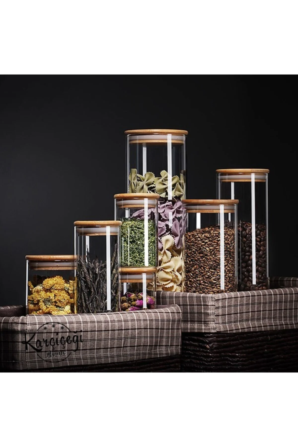 3 Lü Set 1400 ml Bambu Kapaklı Kavanoz Baharatlık Vakumlu Borcam 