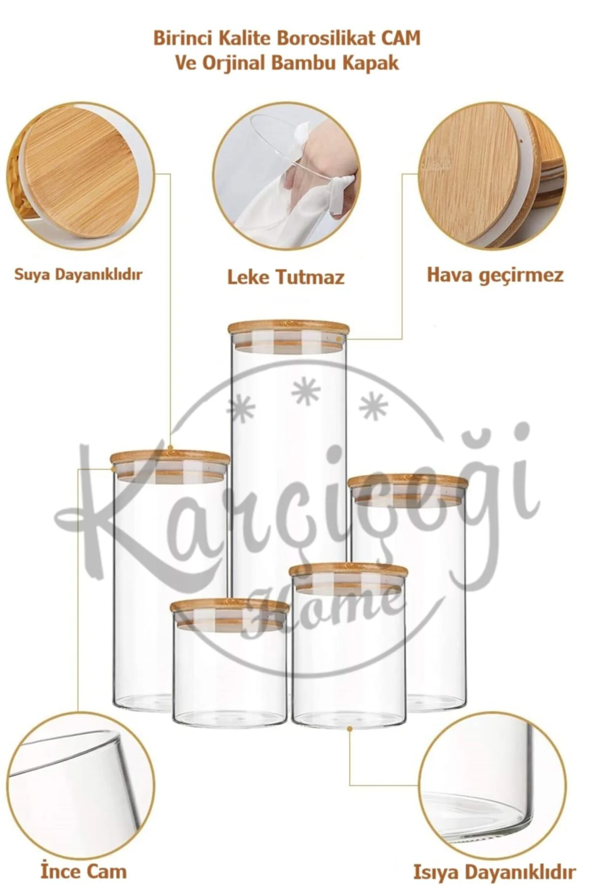 3 Lü Set 1400 ml Bambu Kapaklı Kavanoz Baharatlık Vakumlu Borcam 