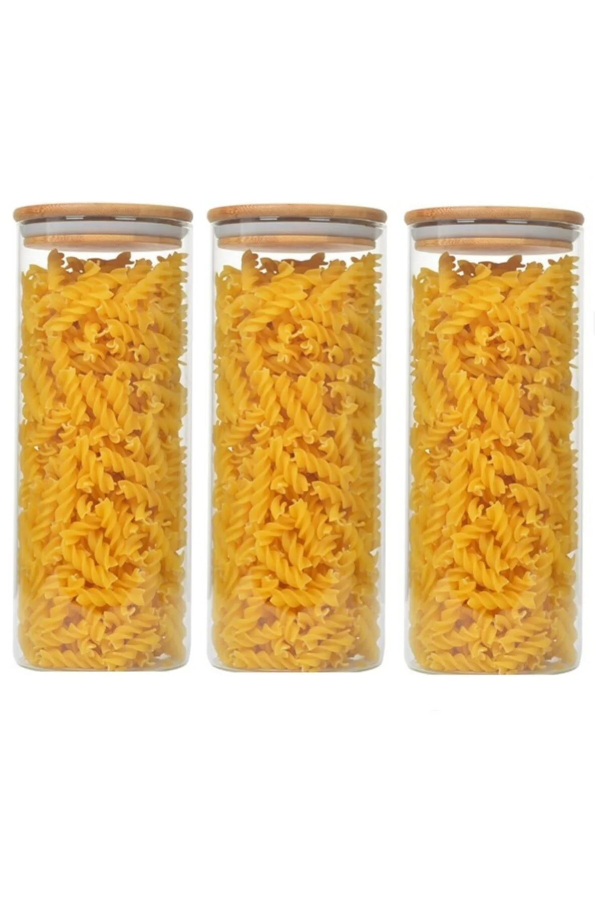 3 Lü Set 1400 ml Bambu Kapaklı Kavanoz Baharatlık Vakumlu Borcam 