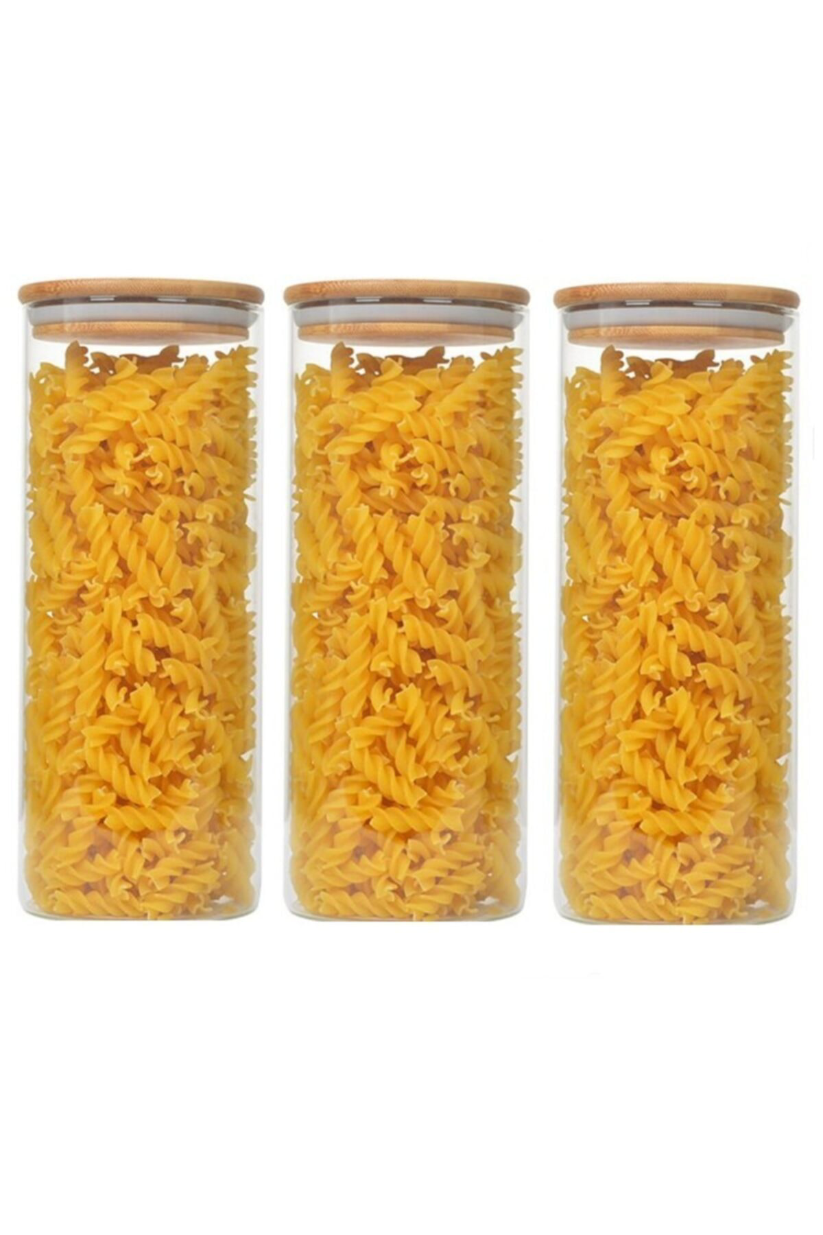 Çiftçiler 3 Lü Set 1400 Ml Bambu Kapakli Kavanoz Baharatlik Vakumlu Borcam