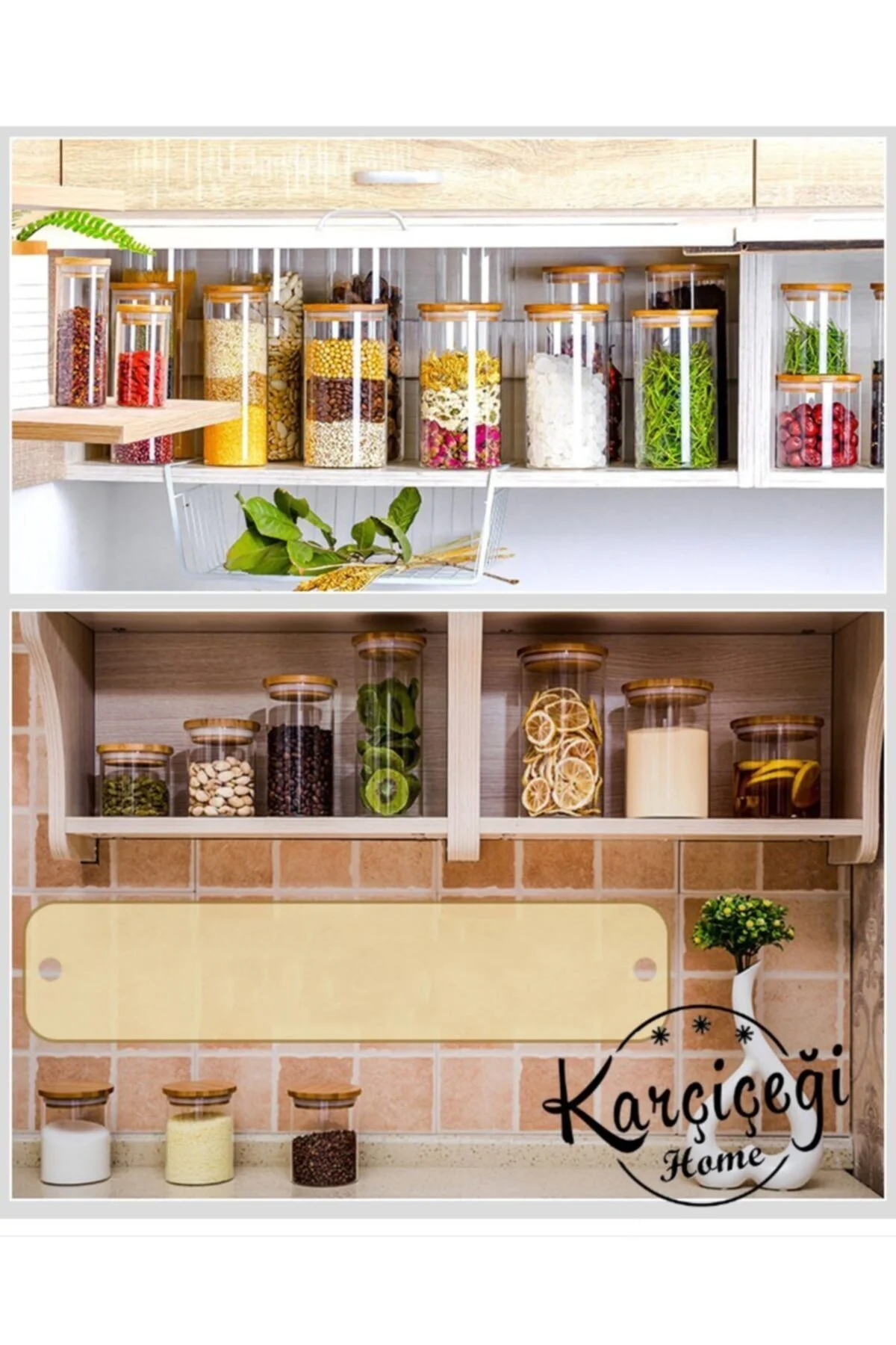 3 Lü Set 1400 ml Bambu Kapaklı Kavanoz Baharatlık Vakumlu Borcam 