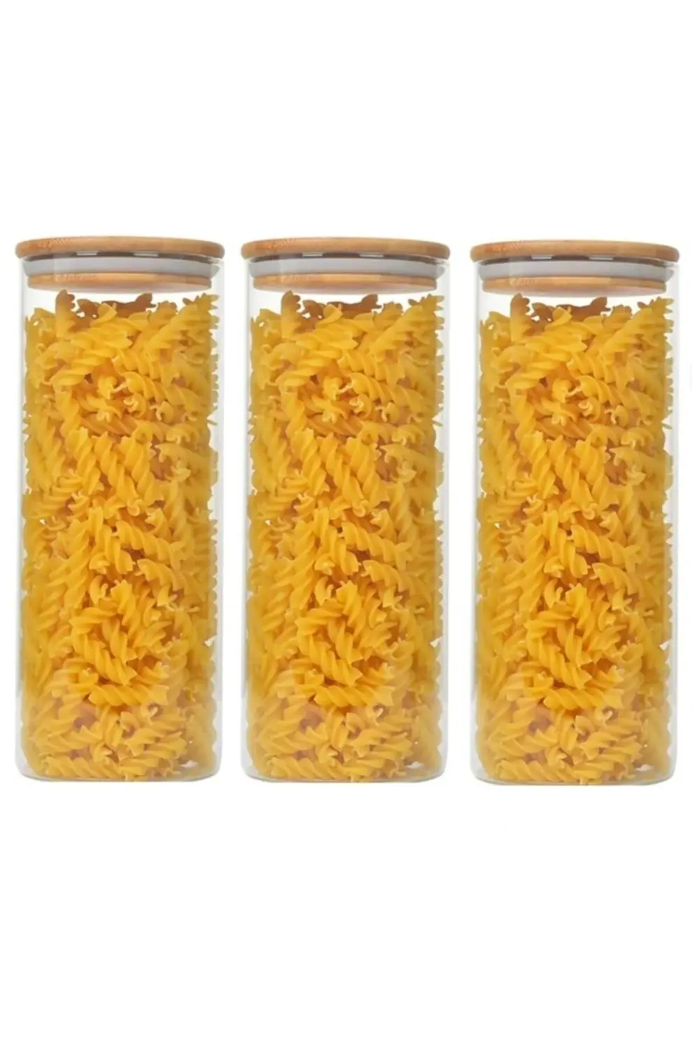 3 Lü Set 1400 ml Bambu Kapaklı Kavanoz Baharatlık Vakumlu Borcam