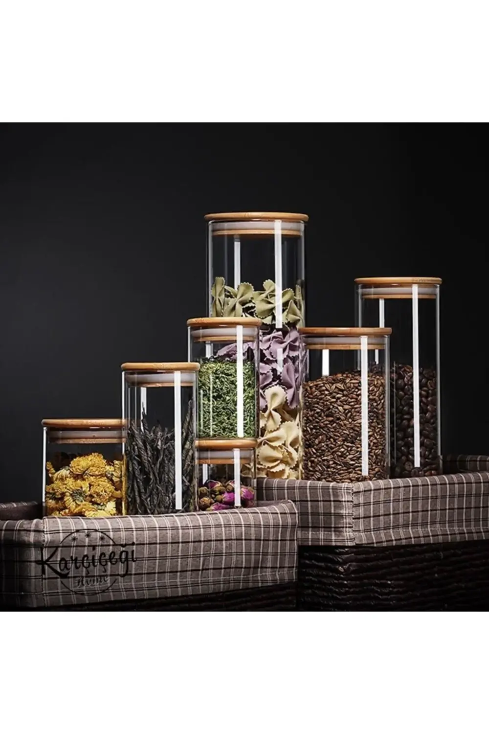 3 Lü Set 1400 ml Bambu Kapaklı Kavanoz Baharatlık Vakumlu Borcam