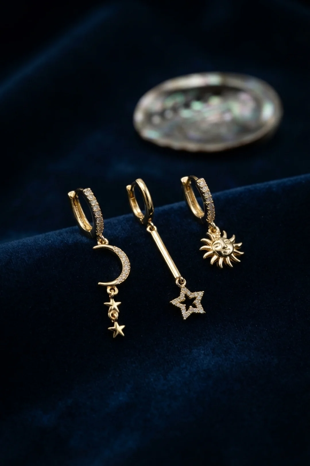 3 lü Set Ay Yıldız ve Güneş Model Gold Renk Kadın Küpe TJ-BKP11958