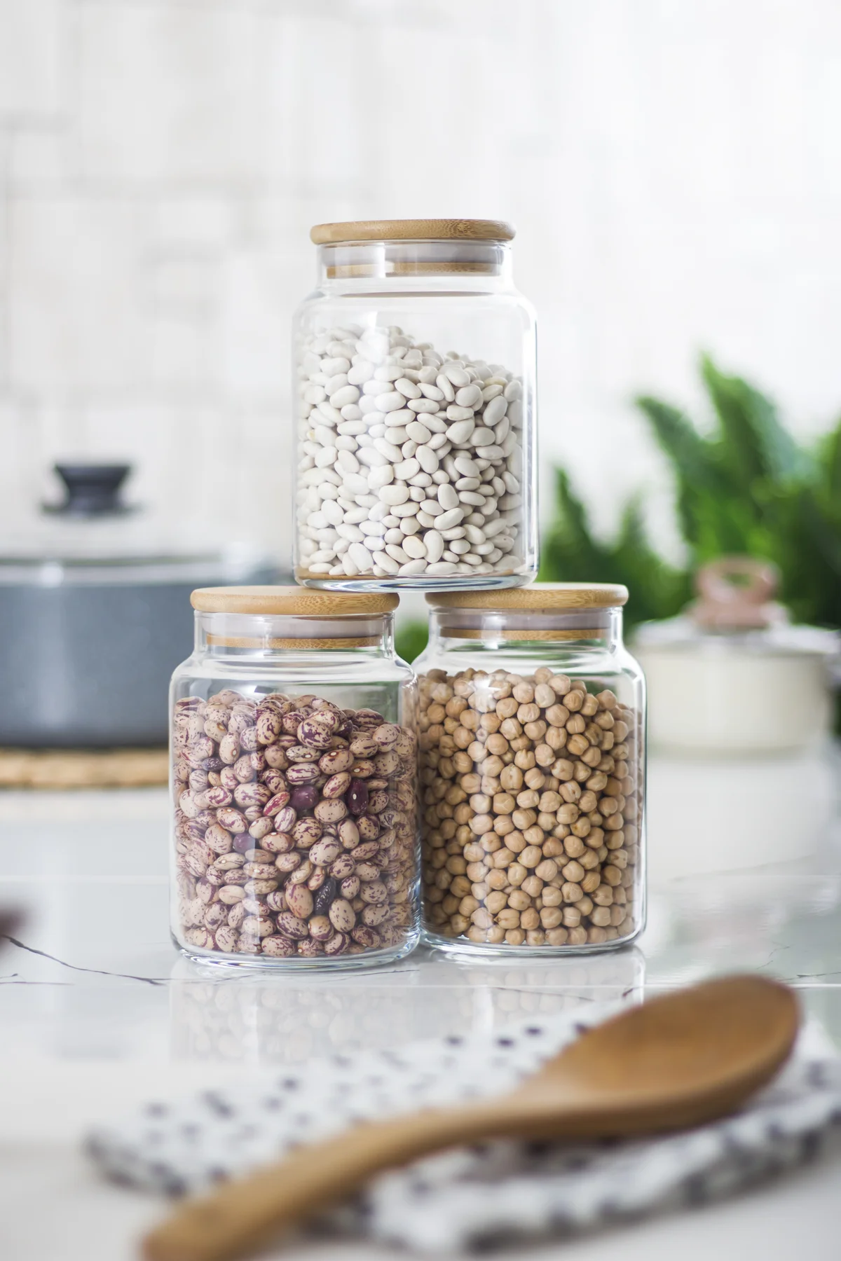 3 Lü Set Bambu Kapaklı Cam Kavanoz &amp; Erzak Saklama Kabı 800 ml Orta  Boy ( Vakum Kapak )