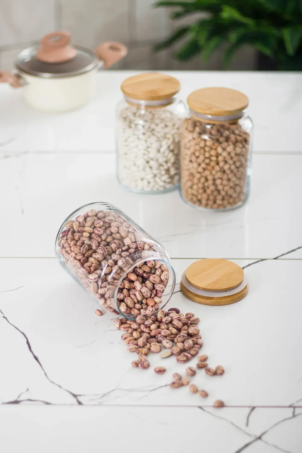 3 Lü Set Bambu Kapaklı Cam Kavanoz & Erzak Saklama Kabı 800 ml Or