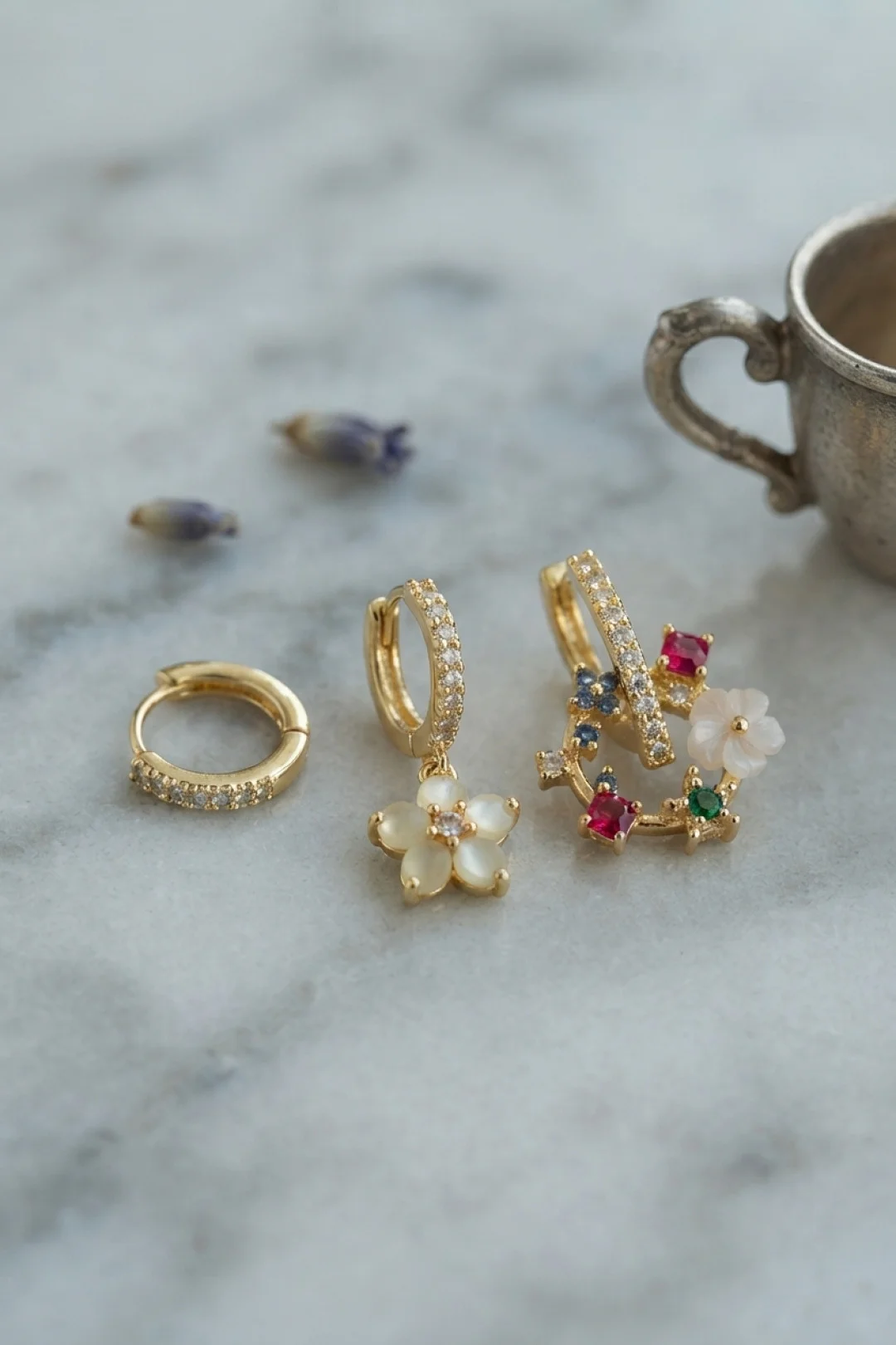 3 lü Set Gold Renk Çiçek Model Küpe TJ-BKP11964