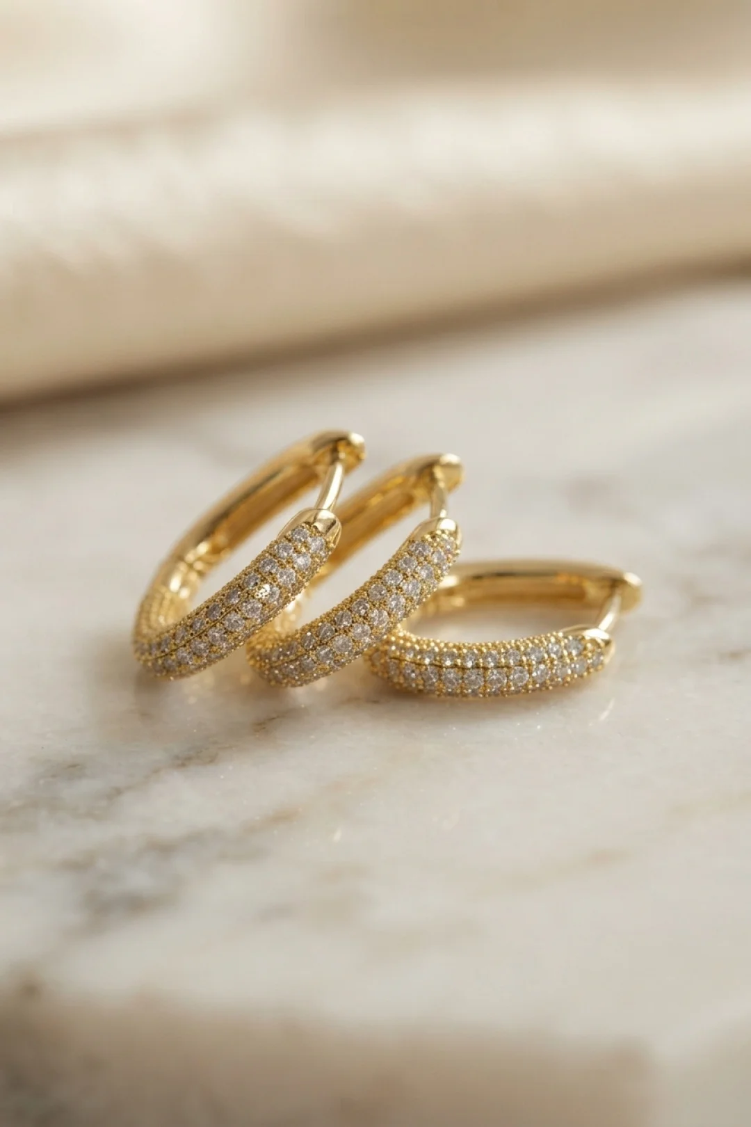 3 lü Set Gold Renk Zirkon Taşlı Kare Halka Küpe TJ-BKP11972