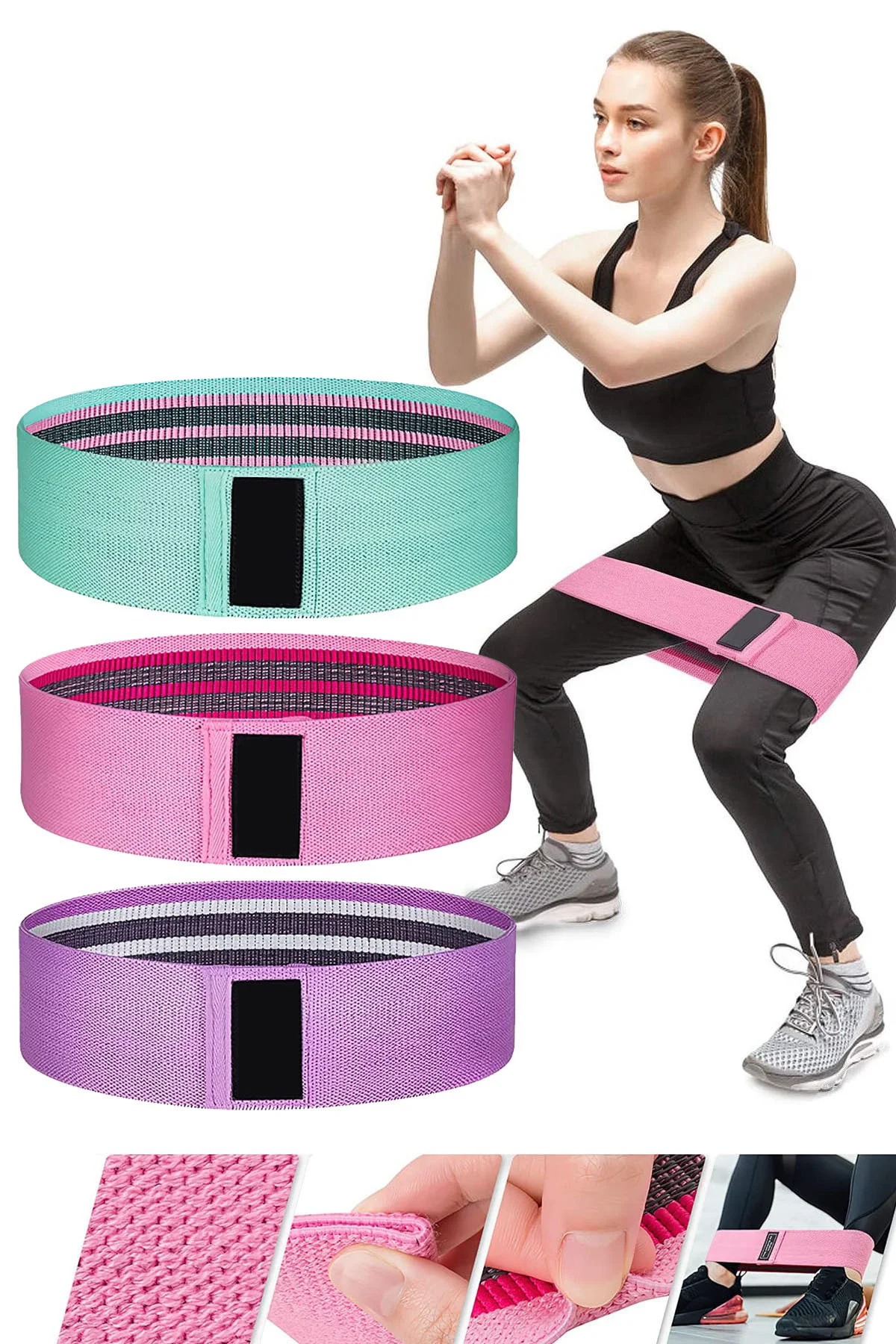 3 Lü Set Hip Loop Squat Band Direnç Egzersiz Lastiği Kalça Fitnes