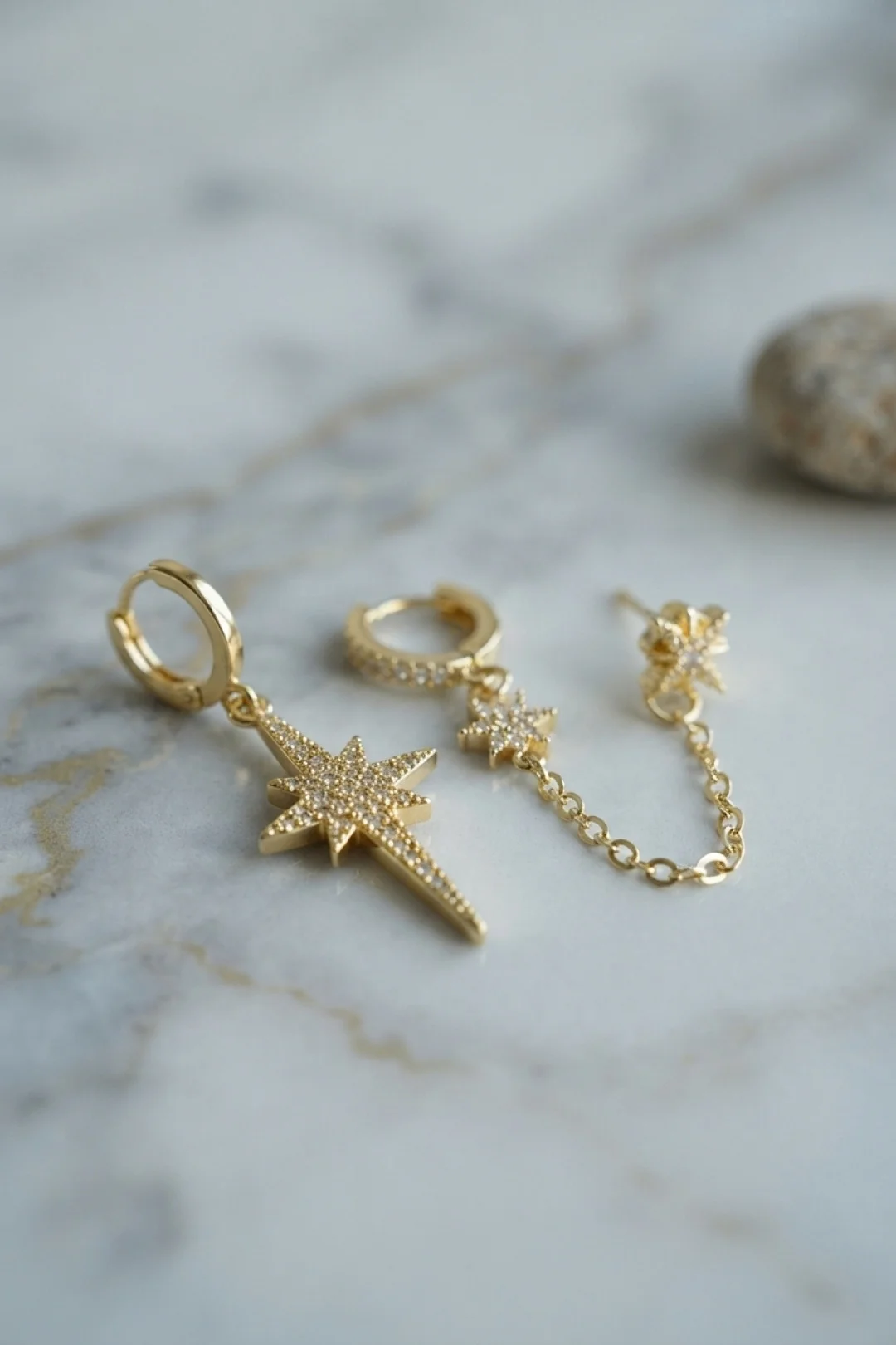 3 lü Set Küpe Gold Renk Zincir Detaylı TJ-BKP11954