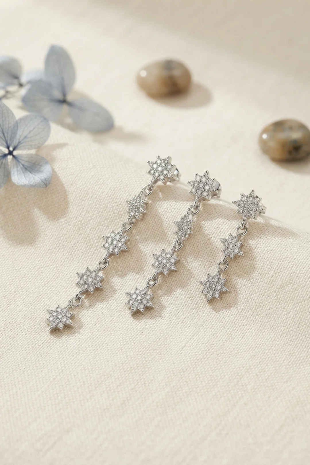 3 lü Set Küpe Gümüş Renk Kutup Yıldızı Detaylı TJ-BKP11947