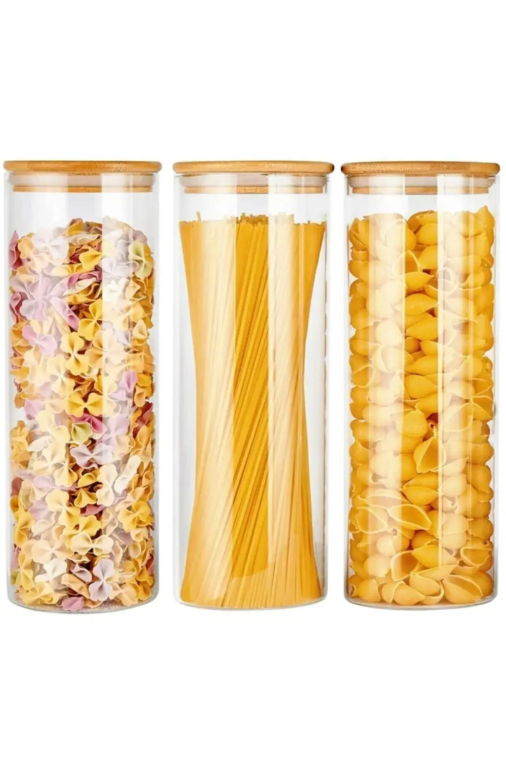 3 Lü Set Maxi Boy 1900 Ml Borosilikat Cam Kavanoz Vakumlu Bambu K