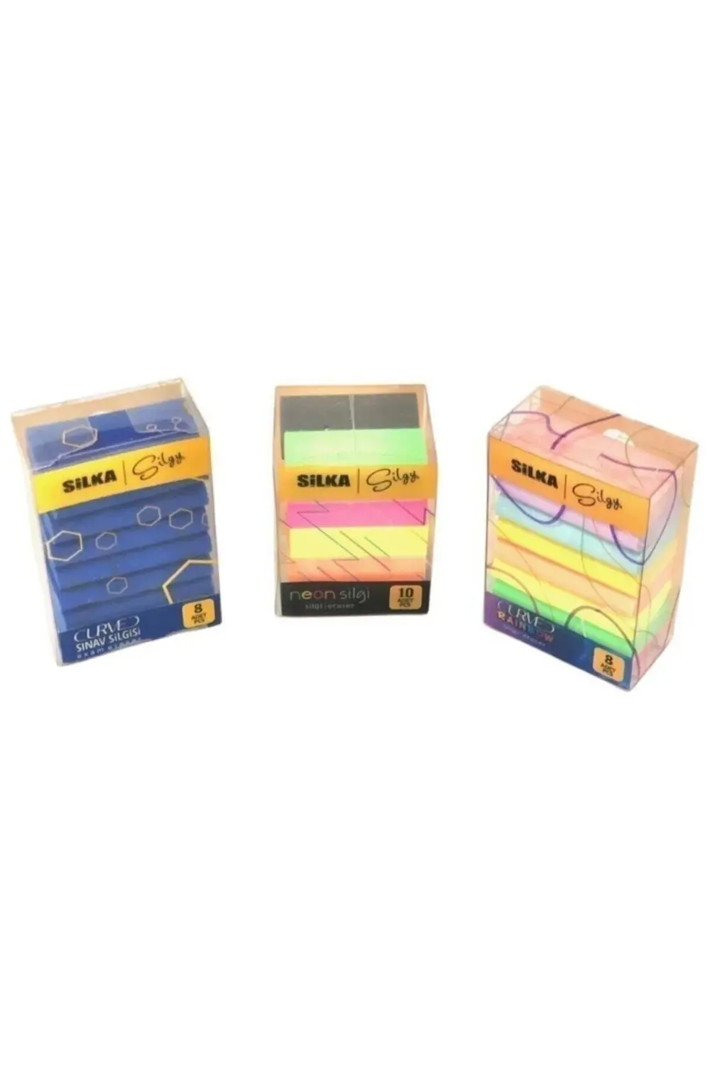 3 Lü Silgi Seti(8 Li Curved Sınav+ 8 Li Curved Rainbow+ 10 Lu Neo