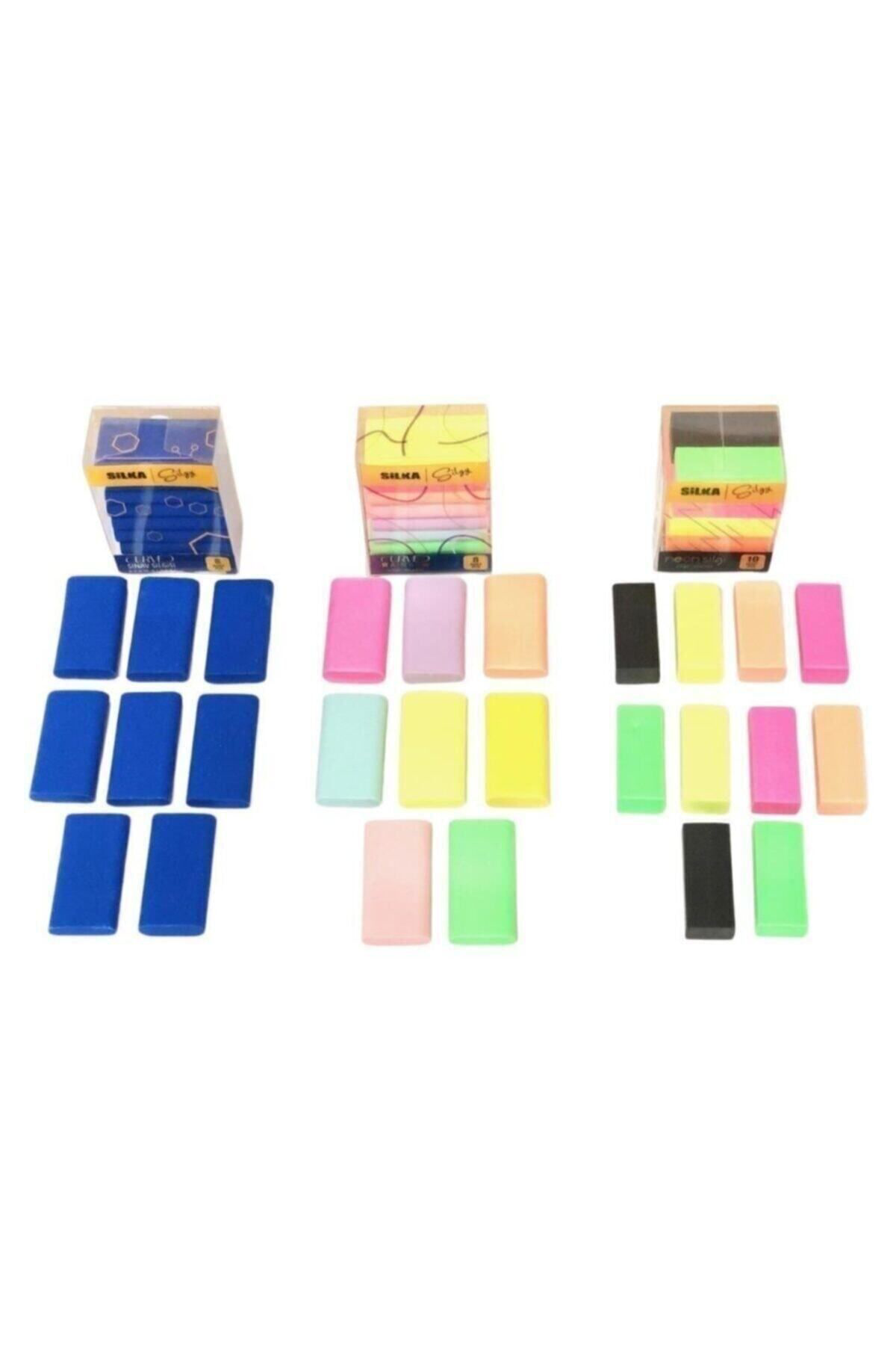 3 Lü Silgi Seti(8 Li Curved Sınav+ 8 Li Curved Rainbow+ 10 Lu Neo