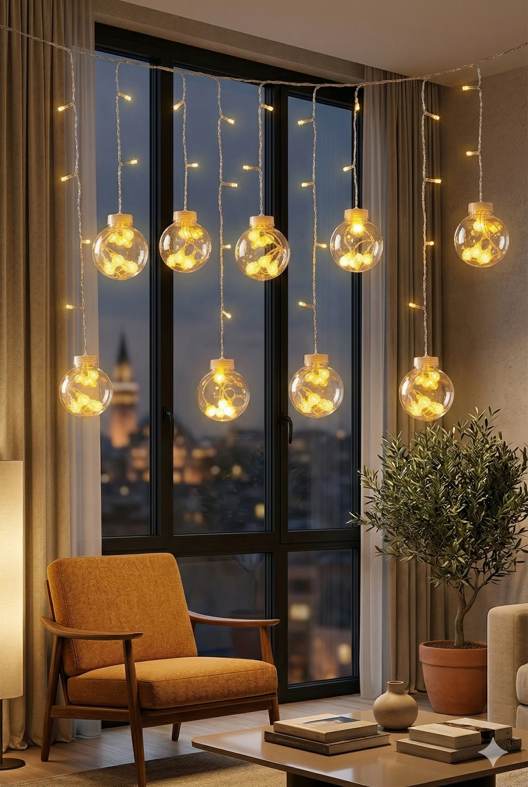 3 Metre 10 Toplu Perde LED Işık - Gün Işığı Şeffaf Dekoratif Aydınlatma - 8 Fonksiyonlu Led