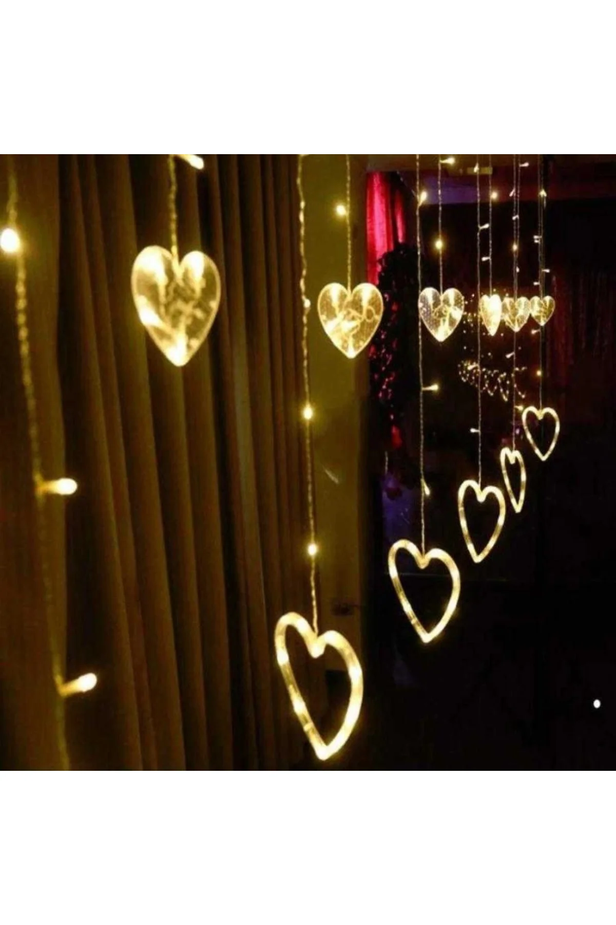 3 Metre 8 Modlu Kalp Perde Led Işık - Sarı (Sıcak Beyaz) Işık Dekoratif Işıklandırma Oda Dekoru 3 Metre 8 Modlu Kalp Perde Led Işık - Sarı (Sıcak Beyaz) Işık Dekoratif Işıklandırma Oda Dekoru - Görsel 3