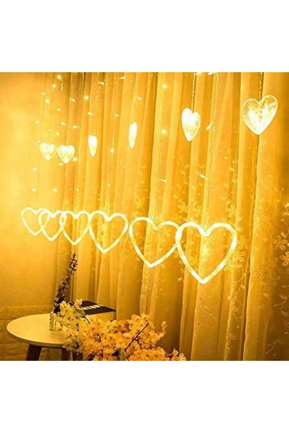 3 Metre 8 Modlu Kalp Perde Led Işık - Sarı (Sıcak Beyaz) Işık Dekoratif Işıklandırma Oda Dekoru 3 Metre 8 Modlu Kalp Perde Led Işık - Sarı (Sıcak Beyaz) Işık Dekoratif Işıklandırma Oda Dekoru - Görsel 2